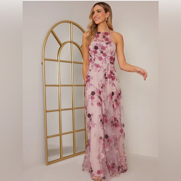 Chi Chi London Dresses & Skirts - Chi Chi London Floral-embroidered woven maxi dress Pink